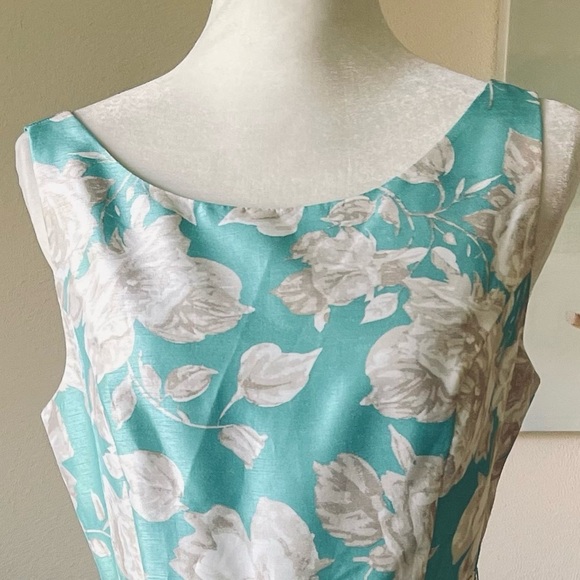 Jessica Howard Turquoise White Taupe Belted Fit And Flare Swing Dress - Picture 5 of 16